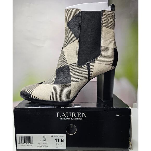 Lauren Ralph Lauren Women's Mylah Booties 11 Black / White Buffalo Check NWB - Picture 4 of 9